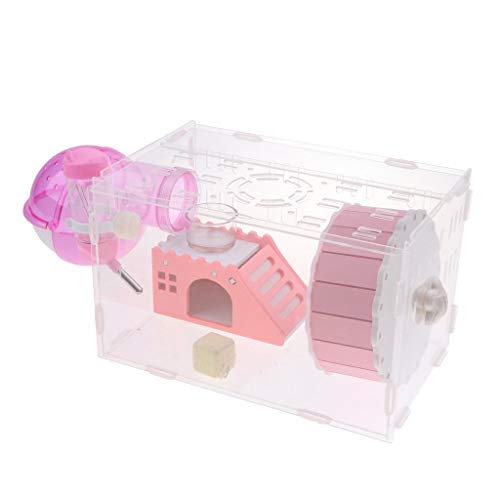 Tubayia Haustier Hamsterkäfig Kleintiere Käfig Haus mit Badezimmer, Futternapf, Wasserflasche und Laufrad (Rosa) von Tubayia