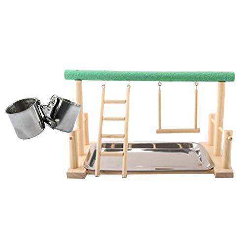 Tubayia Holz Vogelspielzeug Vogel Schaukel Sitzstange Vogelspielplatz Spielzeug für Papagei Sittiche Nymphensittiche (Gefrosteter Ständer mit 5cm Becher) von Tubayia