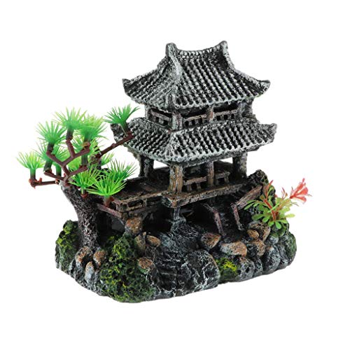 Tubayia Mini Chinesische Architektur Statue Aquarium Dekoration Fisch Versteck Höhle Ornament (Typ A) von Tubayia