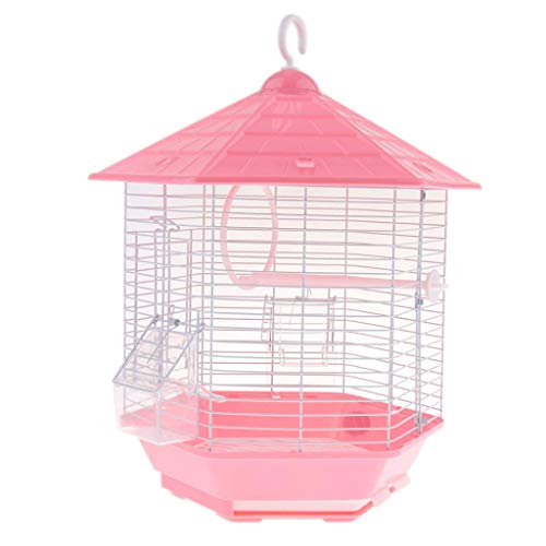 Tubayia Vogelkäfig Vogelvoliere Vogelhaus mit Ring Schaukel, Sitzstange und Futternapf für Papageien Wellensittiche (Rosa) von Tubayia