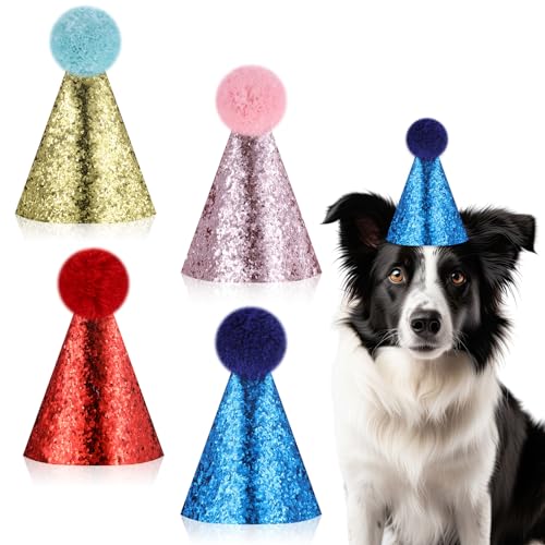 4 Stück Hund Geburtstag Kleine Partyhüte Kuscheltiere Partyhüte für Kuscheltiere Partyhut Geeignet für Haustier Party, Geburtstag Party von Tucnoeu