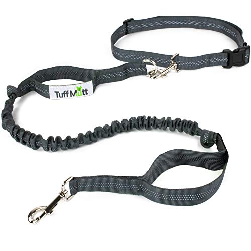 Tuff Mutt Freihändige Hundeleine zum Laufen, langlebige Doppelgriff-Bungee-Leine ist 1.2 m lang mit reflektierenden Nähten und einem verstellbaren Taillengürtel, der bis zu 107 cm Taille passt von Tuff Mutt