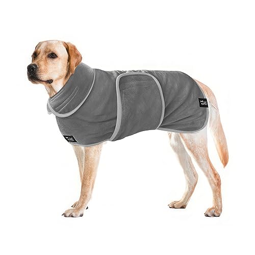 Tuff Pupper Schnell trocknender Hundebademantel | 800 g/m² Plüsch-Hundehandtuch Bademantel/Morgenmantel | super saugfähiger Haustier/Welpen-Bademantel | verstellbare Kapuze und Bauchgurt | super weich von Tuff Pupper