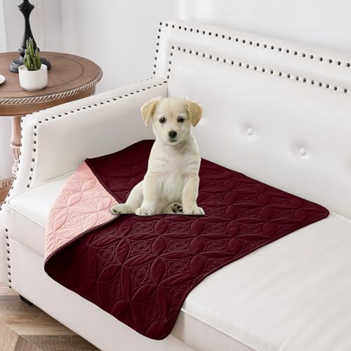 Tuffeel Wasserdichte Hundedecke, 76,2 x 76,2 cm, für kleine Haustiere, Couchbezüge für Sofa, Stuhl, Bett, Möbelschutz, waschbar und wendbar, Burgunderrot + Rosa von Tuffeel