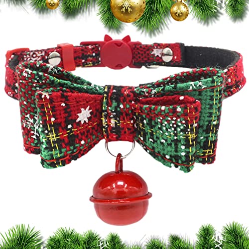 Tumotsit Weihnachtshalsband mit Fliege | Weihnachten Hundefliege Halsband | Weihnachts-Katzenhalsband Breakaway mit süßer Fliege und Glocke für Kitty von Tumotsit