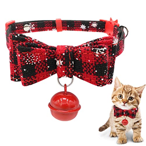 Tumotsit Weihnachtshalsband mit Fliege - Weihnachten Hundefliege Plaid Hundehalsband,Weihnachts-Katzenhalsband Breakaway mit süßer Fliege und Glocke für Kitty von Tumotsit