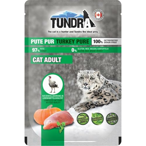 Tundra Katzenfutter Pute Pur, Nassfutter, Pouchbeutel 16 x 85 g von Tundra