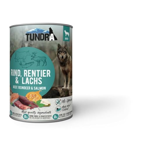 Tundra Hundefutter Rind, Rentier & Lachs, Nassfutter 6 x 400 g von Tundra