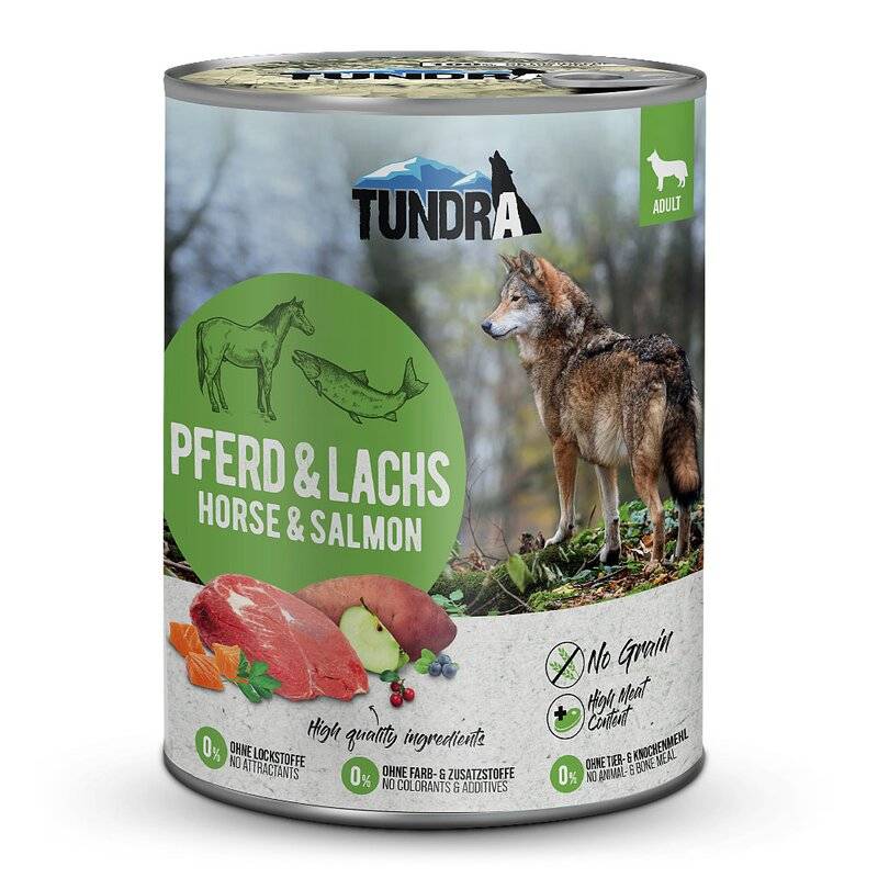 Tundra Hunde-Nassfutter Pferd & Lachs - 800 g (5,61 € pro 1 kg) von Tundra