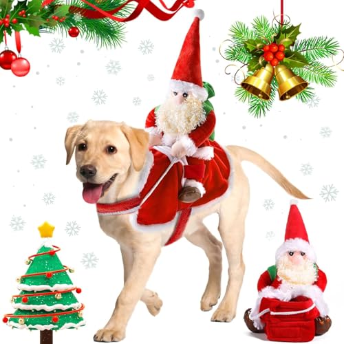 Hundekostüm Weihnachtsmann, Haustier Weihnachtskostüm, Hundekostüm mit Santa Claus Reiten auf Haustier, Geeignet für Kleine bis Große Hunde, Weihnachtskostüm für Katze und Hund von Tundwhite