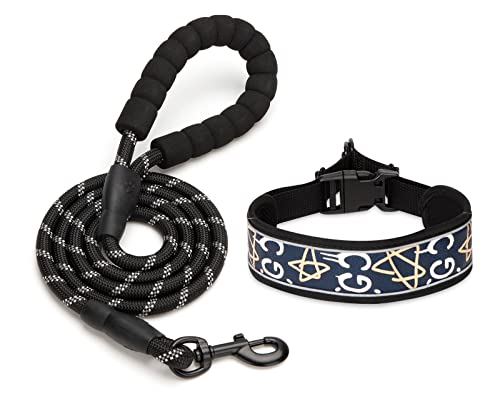 Reflektierendes Hundehalsband Gepolstert Schwarz Halsband und Leine Set Polyester Schaumstoffgriff Weichem Atmungsaktiv Einstellbar für Kleine Mittlere Große Haustiere von Tunejoy