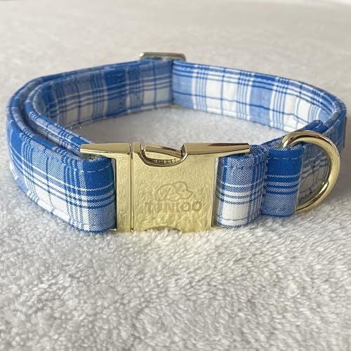 Tunkoo Blaues kariertes Hundehalsband mit Fliege – modisches kariertes Hundehalsband für Frühling Sommer – verstellbar, klein, mittel, groß, Halsband, Geschenk für Hunde von Jungen und Mädchen, S von Tunkoo