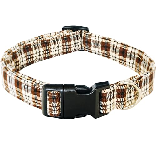 Tunkoo Herbst Hundehalsband, Kaffeekaro, niedlich, verstellbar, für Jungen und Mädchen, Hundehalsband mit starker Kunststoffschnalle, für kleine, mittelgroße und große Haustiere, Größe M von Tunkoo