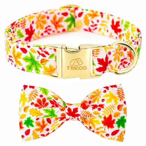 Tunkoo Herbst-Hundehalsband mit niedlicher Fliege – langlebig, verstellbar und stilvoll, Herbst-Baumwoll-Haustierhalsband, erhältlich in S, M, L, L von Tunkoo