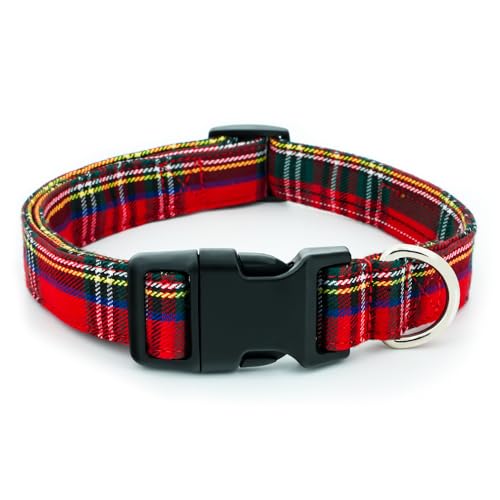 Tunkoo Weihnachten Plaid Hundehalsband, süßes verstellbares rotes Halsband für Jungen und Mädchen, Hunde Halsband mit starker Kunststoffschnalle - für kleine, mittelgroße und große Haustiere, L von Tunkoo