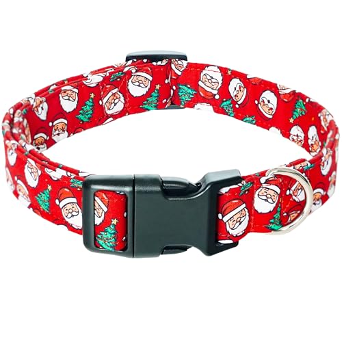 Tunkoo Weihnachts-Hundehalsband, Weihnachtsmann, niedlich, verstellbar, kariert, für Jungen und Mädchen, Hundehalsband mit starker Kunststoffschnalle, für kleine, mittelgroße und große Haustiere, S von Tunkoo