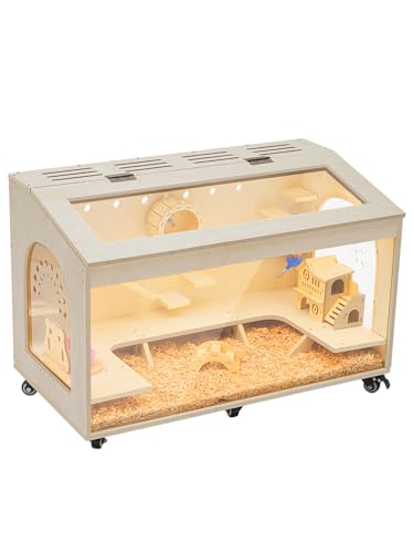 Hamsterkäfig groß, 81,3 cm, Meerschweinchenkäfig, Holz, Hamsterkäfige und Lebensräume, kaufester Mäuse- und Haustier-Rattenkäfig mit Plattform zu öffnender Oberseite mit Acrylplatten, Kleintierkäfig von Turosur