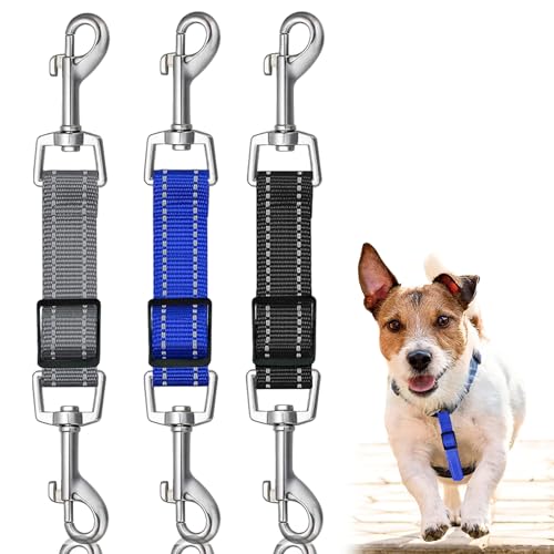 Hundehalsband-Clips, doppelseitige Leine, 3 Stück, reflektierendes Nylon, verstellbar, für Haustiere, Hundehalsband, doppelseitiger Clip-Gurt zum Laufen, Spazierengehen, kleine und mittelgroße Hunde von TuseRxln