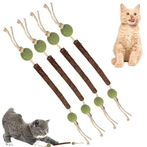 TuseRxln Katzenspielzeug Katzenminze Silvervine Kau-Stäbchen, 4 Stück Katzenzähnereinigung Stick Spielzeug, Verwendet zum Zähneknirschen und Stress Bei Katzen Lindern von TuseRxln