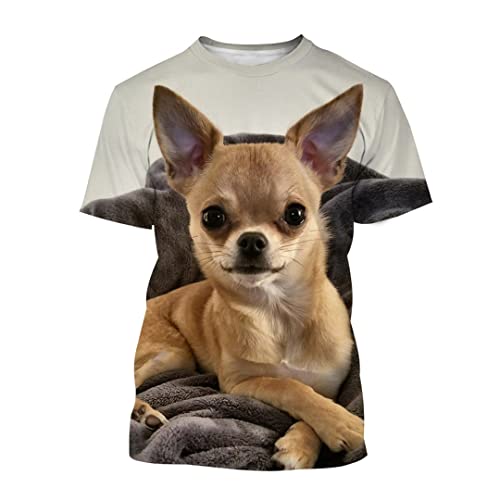 Animal Dog Chihuahua 3D-Druck Herren Sommer Kurzarm T-Shirt, beige, 58 von Tushja