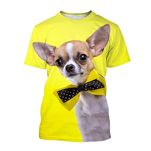 Animal Dog Chihuahua 3D-Druck Herren Sommer Kurzarm T-Shirt, gelb, 56 von Tushja