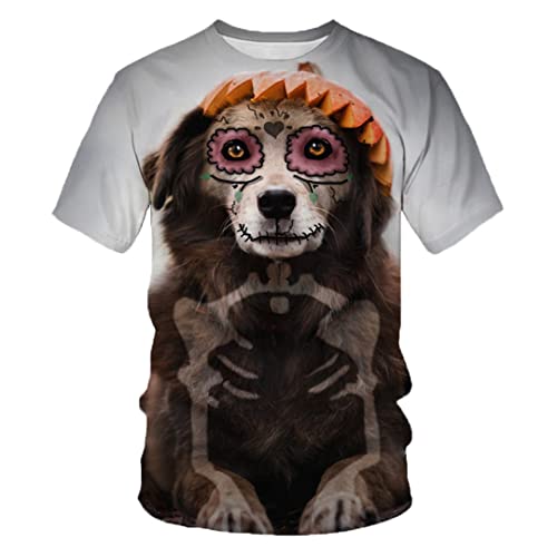 Halloween Deutscher Schäferhund Muster 3D Druck Tier Hund Druck Niedlich Hip Hop Fun T-Shirts, Orange, M von Tushja