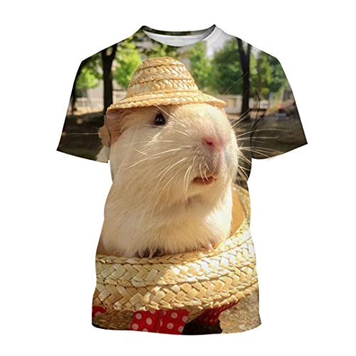 Pet Dutch Pig 3D-Druck Niedliches Meerschweinchen Muster T-Shirt Herren und Damen Shirt Kurzarm Top, hautfarben, 56 von Tushja