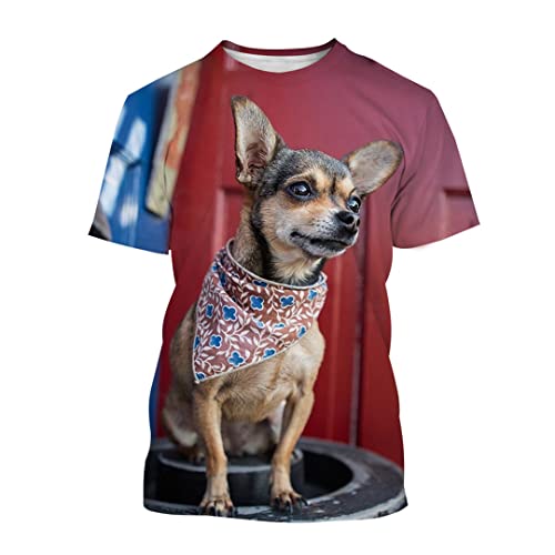 T-Shirt für Herren, kurzärmelig, Chihuahua, 3D-Druck, Sommer-T-Shirt, auburn, XXL von Tushja