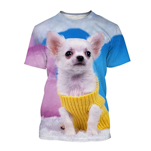 T-Shirt für Herren, kurzärmelig, Chihuahua, 3D-Druck, Sommer-T-Shirt, rose, L von Tushja