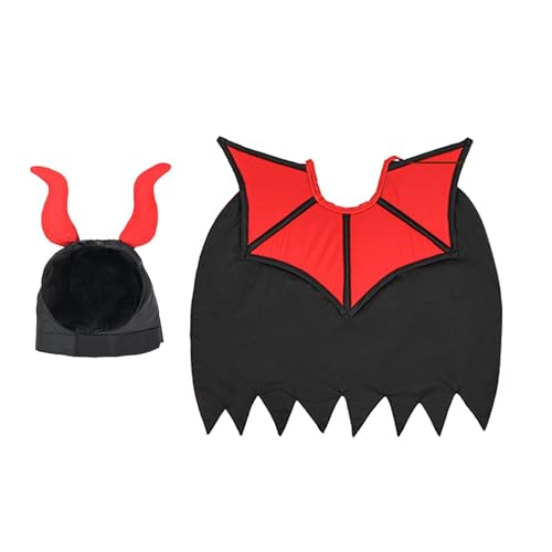 Tuxxjzm Hundeumhang Kostüm – Katzen-Vampir-Umhang und Hut | Teufelskostüm für kleine, mittelgroße Hunde, Katzen, Welpen, Urlaubskleidung für Halloween-Treffen von Tuxxjzm