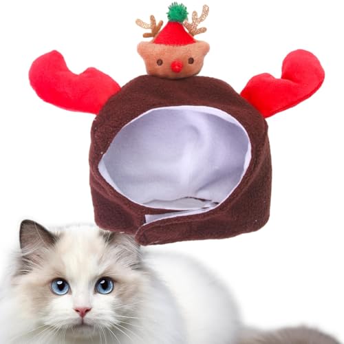 Tuxxjzm Katze Weihnachtsmannmütze,Katzen Weihnachtsbaummütze - Weihnachtsbaum Plüsch Katzenmütze | Festlicher Elchhut für Haustiere, süßes Katzenkostüm für den Alltag, Urlaub, Treffen, von Tuxxjzm