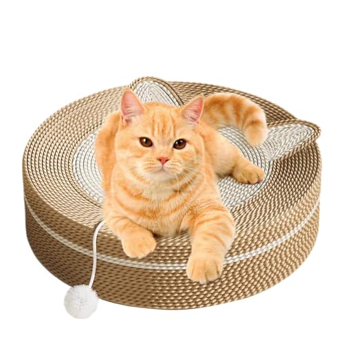 Tuxxjzm Kratzspielzeug für Katzen, Sisal-Katzenkratzer - Rundes Sisal-Kratzbrett für Haustierkatzen - Spielball inklusive Katzen-Ruhe- und Körperübungsbrett für Balkon, Wohnzimmer von Tuxxjzm