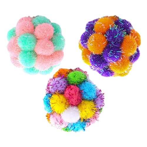 Tuxxjzm Pom-Pom-Katzenspielzeug,Katzen-Pom-Pom-Bälle,3 Stück Katzen-Puffball-Spielzeug | Katzenball-Spielzeug, Puff, kleines Katzenspielzeug, weiche Plüschbälle, von Tuxxjzm