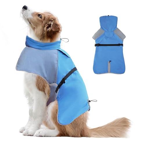 Tuxxjzm Regenjacke für Hunde, verstellbar, wasserdicht, vollständige Abdeckung, leichtes Haustierzubehör für Outdoor-Spaziergänge, Joggen, Wandern von Tuxxjzm