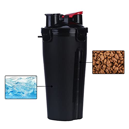 Haustier-Wasserflasche, 2-in-1 tragbare Wasser- und Futterflasche für Hunde mit 1 faltbaren Pop-Up-Schüsseln, auslaufsichere Flasche mit 2 Fächern, Haustier-Welpen-Reise-Wasserspender (schwarz) von Tuzsocr