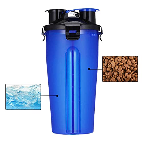 Haustier-Wasserflasche, 2-in-1 tragbare Wasser- und Futterflasche für Hunde mit 1 faltbaren Pop-Up-Schüsseln, auslaufsichere Flasche mit 2 Fächern, Haustier-Welpen-Reise-Wasserspender (blau) von Tuzsocr