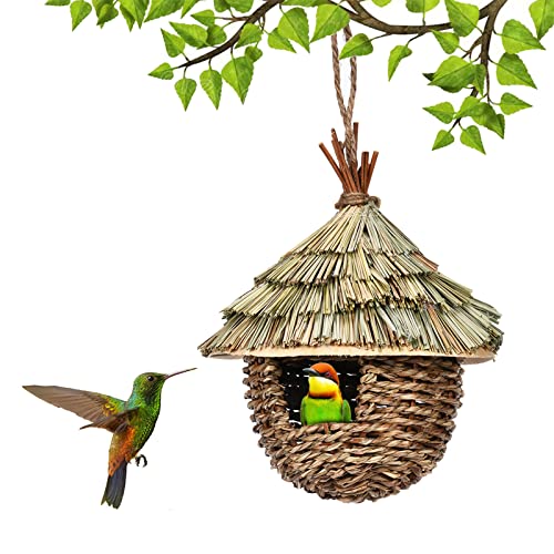 Strohhaus zum Aufhängen, Rotkehlchen-Nistkasten, Vogelhäuser für Garten, hängendes handgewebtes Vogelhaus, Nisttaschen für Vögel, Strohvogelnest, Vogelhaus, hängende Dekoration für den Außenbereich (1 von Tuzsocr