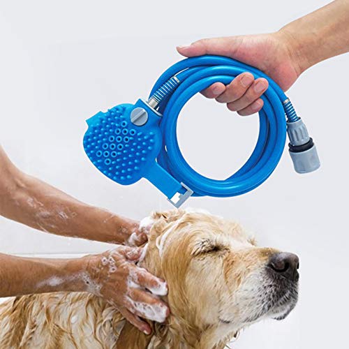 Tuzsocr Haustierpflege-Duschsprüher, 2-in-1, tragbarer Hunde-Dusch-Sprüher, multifunktional, Handbrause mit Massagegerät, Fellpflege, Schrubber, Bürste für Haustierwaschreiniger (2,5 m, blau) von Tuzsocr