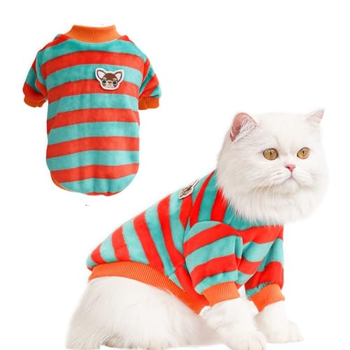 Gestreifter Katzenpullover, Gelb, Blau und Weiß, Einheitsgröße (Orange, L) von TwinkkeJoy