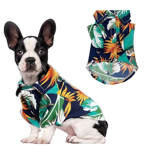 Hawaii-Hunde-Shirt für kleine Hunde, Blatt-Dunkelblau, Größe L von TwinkkeJoy