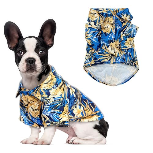 Hawaii-Hunde-Shirt für kleine Hunde, blaue Blumen, Größe L von TwinkkeJoy