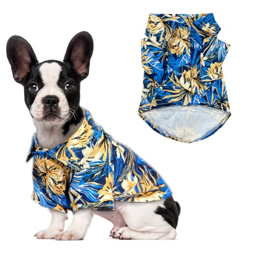 Hawaii-Hunde-Shirt für kleine Hunde, blaue Blumen, Größe M von TwinkkeJoy