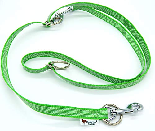 Individuell verstellbare Hunde Leine gummiert Breite 20mm Länge 2 Meter Doppelleine Neongrün Made in Germany von Twinkys