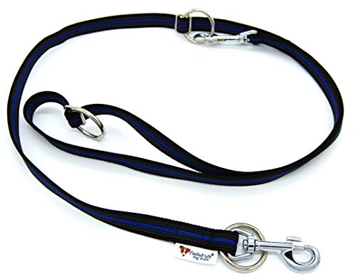 Individuell verstellbare Hunde Leine gummiert Breite 20mm Länge 2 Meter Doppelleine Schwarz Blau Made in Germany von Twinkys