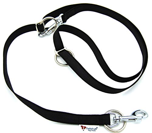 Individuell verstellbare Hunde Leine gummiert Breite 20mm Länge 2 Meter Doppelleine Schwarz Made in Germany von Twinkys