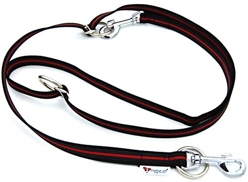 Individuell verstellbare Hunde Leine gummiert Breite 20mm Länge 2 Meter Doppelleine Schwarz Rot Made in Germany von Twinkys