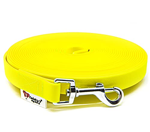 Twinkys Dog Style Hundeleine Schleppleine Wasserabweisend 20 mm breit für Hunde bis 50 kg OHNE Handschlaufe 7,5 Meter Neongelb Made in Germany von Twinkys