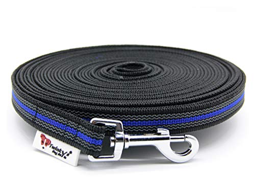 Twinkys Dog Style Schleppleine gummiert 15 mm oder 20 mm breit für Hunde bis 50 kg 1 Meter bis 30 Meter ohne Handschlaufe (5 Meter, Schwarz Blau) von Twinkys