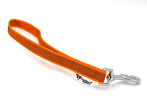 Twinkys Dog Style Kurzführer Hundeleine Handschlaufe gummiert 20 mm breit Orange mit Edelstahl Karabiner Made IN Germany von Twinkys