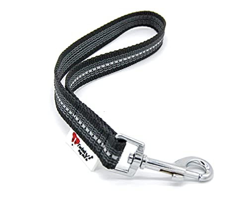 Twinkys Dog Style Kurzführer Hundeleine Handschlaufe gummiert 20 mm breit Schwarz Reflektierend mit Bolzenkarabiner Made IN Germany von Twinkys